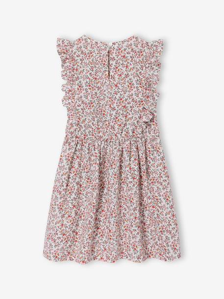 Robe fille en seersucker manches volantées blanc imprimé+carreaux rouge+vanille+vert sauge 2 - vertbaudet enfant 
