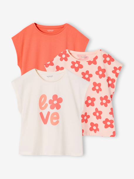 Lot de 3 tee-shirts fille fantaisie manches courtes bleu grisé+bleu pâle+rose poudré 15 - vertbaudet enfant 