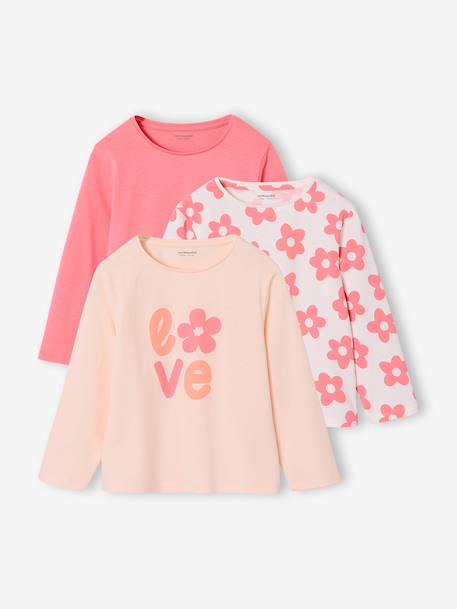 Lot de 3 t-shirts fille fantaisie manches longues anthracite+bleu grisé+corail+indigo+rose 30 - vertbaudet enfant 