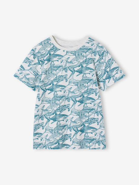 T-shirt garçon imprimé blanc chiné+bleu jean+lichen+menthe 1 - vertbaudet enfant 
