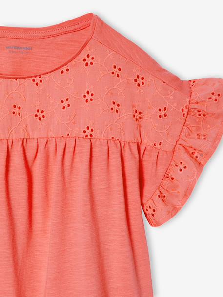 T-shirt fille manches détails brodés corail+écru+kaki 3 - vertbaudet enfant 