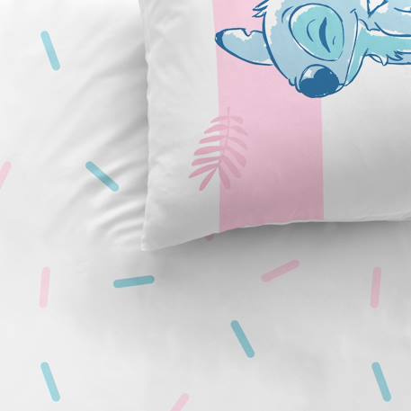 Parure de lit imprimée + drap housse 100% coton, stitch stripe Blanc, rose 4 - vertbaudet enfant 