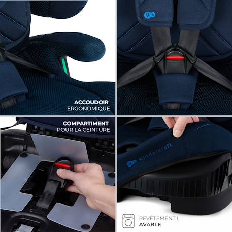 Siège Auto Kinderkraft FIX2GO i-Size avec ISOFIX, SAFERIDE SENSOR, Inclinaison 5 Positions et AIR FLOW Bleu marine+Gris+Noir+Vert 5 - vertbaudet enfant 