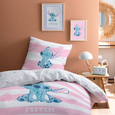 Parure de lit imprimée + drap housse 100% coton, stitch stripe Blanc, rose 5 - vertbaudet enfant 
