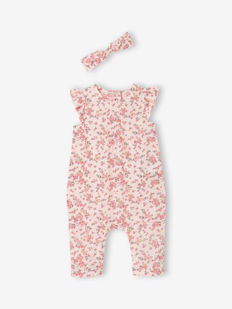 Ensemble bébé fille combinaison + bandeau imprimés rose imprimé+rose pâle+rose poudré+vert céladon imprimé 19 - vertbaudet enfant 