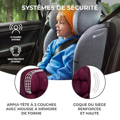 Siège Auto Kinderkraft ONETO3 I-SIZE avec ISOFIX, TOP TETHER, H-GUARD, SPS, EASY GROW et Inclinaison 5 Positions Bordeaux+Gris+Noir+Vert 2 - vertbaudet enfant 