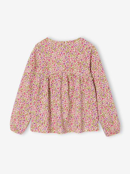 T-shirt blouse fille imprimé manches longues écru+Léopard+rose poudré+vert de gris 2 - vertbaudet enfant 