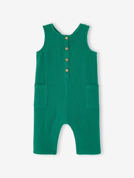 Combinaison longue bébé gaze de coton vert émeraude 2 - vertbaudet enfant 