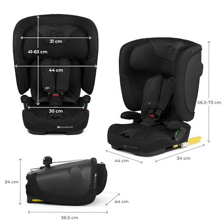 Siège Auto Kinderkraft FIX2GO i-Size avec ISOFIX, SAFERIDE SENSOR, Inclinaison 5 Positions et AIR FLOW Bleu marine+Gris+Noir+Vert 18 - vertbaudet enfant 