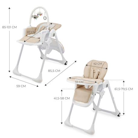 Chaise Haute Bébé TUMMIE 2 en 1 avec Fonction Transat, Réglage 7 Hauteurs, Double Plateau et Pliage Compact Beige+Gris+Vert 6 - vertbaudet enfant 
