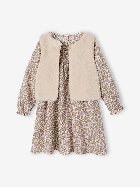 Ensemble fille robe et gilet sherpa écru 1 - vertbaudet enfant 