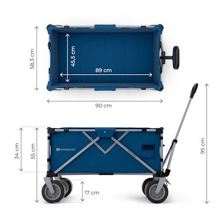 Chariot de transport pliable, capacité 130 litres, capacité charge 100 kg, poids 10kg Bleu+Noir / gris / anthracite 6 - vertbaudet enfant 