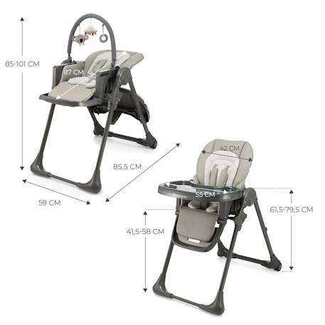 Chaise Haute Bébé TUMMIE 2 en 1 avec Fonction Transat, Réglage 7 Hauteurs, Double Plateau et Pliage Compact Beige+Gris+Vert 12 - vertbaudet enfant 