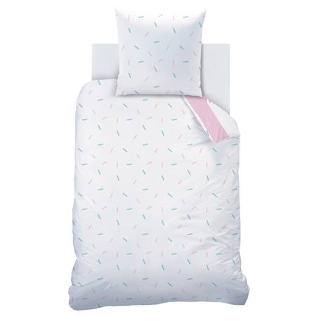 Parure de lit imprimée + drap housse 100% coton, stitch stripe Blanc, rose 2 - vertbaudet enfant 