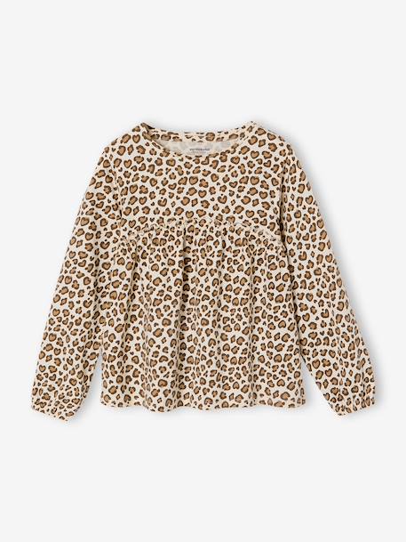 T-shirt blouse fille imprimé manches longues écru+Léopard+rose poudré+vert de gris 4 - vertbaudet enfant 