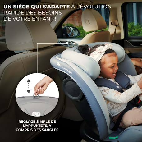 Siege auto rotatif i size I-GROW - 0 à 36 kg évolutif, dès la naissance jusqu'à 12 ans Gris+Noir+Vert 2 - vertbaudet enfant 