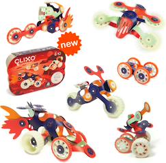Jouet-Jeux d'imagination-Jeux de construction-Mars rovers - clixo - jeu de construction phosphorescent, magnétique, flexible, durable et imaginatif – 30 pièces – dès 6 ans
