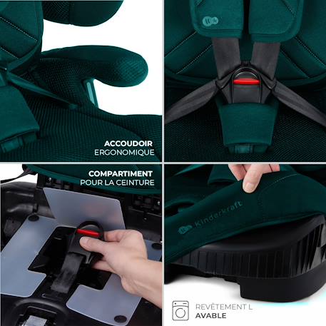 Siège Auto Kinderkraft FIX2GO i-Size avec ISOFIX, SAFERIDE SENSOR, Inclinaison 5 Positions et AIR FLOW Bleu marine+Gris+Noir+Vert 23 - vertbaudet enfant 