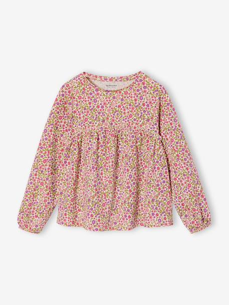 T-shirt blouse fille imprimé manches longues écru+Léopard+rose poudré+vert de gris 1 - vertbaudet enfant 