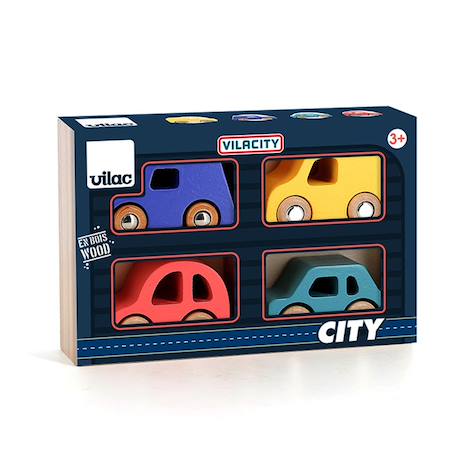 Coffret de 4 voitures en bois city Bleu 3 - vertbaudet enfant 