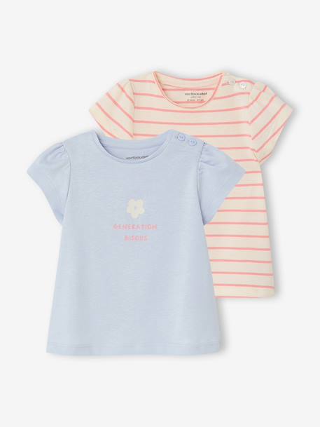 Lot 2 T-shirt bébé fille fantaisie bleu clair+rose 1 - vertbaudet enfant 
