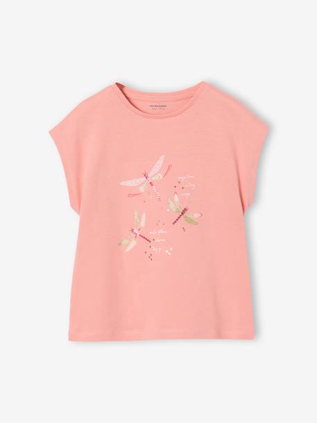 Tee-shirt motif fantaisie fille abricot+bleu grisé+écru+fraise 1 - vertbaudet enfant 