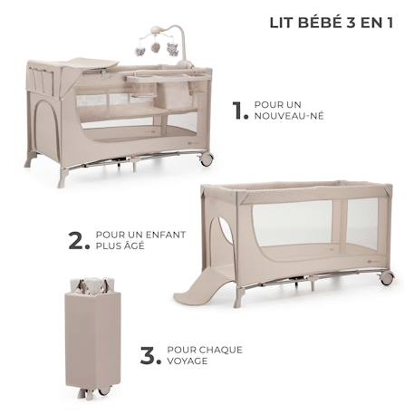 Lit Parapluie 2 en 1, Lit bébé voyage de la naissance jusqu’à 15 kg Beige1+Gris 3 - vertbaudet enfant 