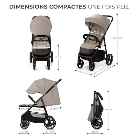 Poussette Canne TRIG 3, Légère, position allongée, pliable, harnais réglables, jusqu'à 25 kg Beige+Gris+Marron+Noir 6 - vertbaudet enfant 
