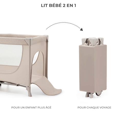 Lit Parapluie 2 en 1, Lit bébé voyage de la naissance jusqu’à 15 kg Beige+Dark grey 3 - vertbaudet enfant 