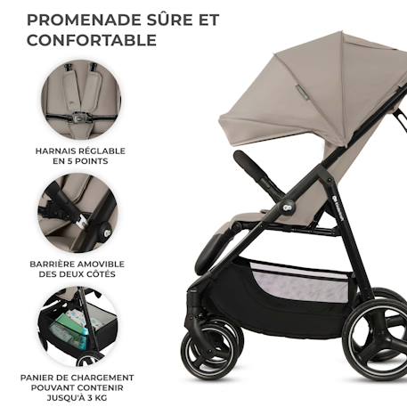 Poussette Canne TRIG 3, Légère, position allongée, pliable, harnais réglables, jusqu'à 25 kg Beige+Gris+Marron+Noir 5 - vertbaudet enfant 