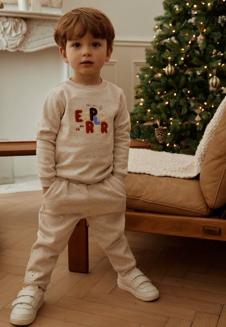 Ensemble enfant sweat et pantalon en molleton Beige 1 - vertbaudet enfant 