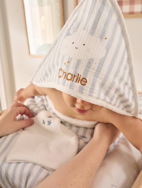 Cape de bain personnalisable + gant de toilette DANS LES NUAGES rayé bleu 1 - vertbaudet enfant 