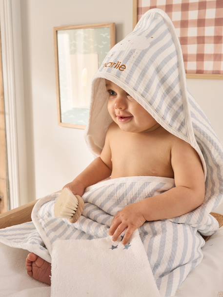 Cape de bain personnalisable + gant de toilette DANS LES NUAGES rayé bleu 2 - vertbaudet enfant 