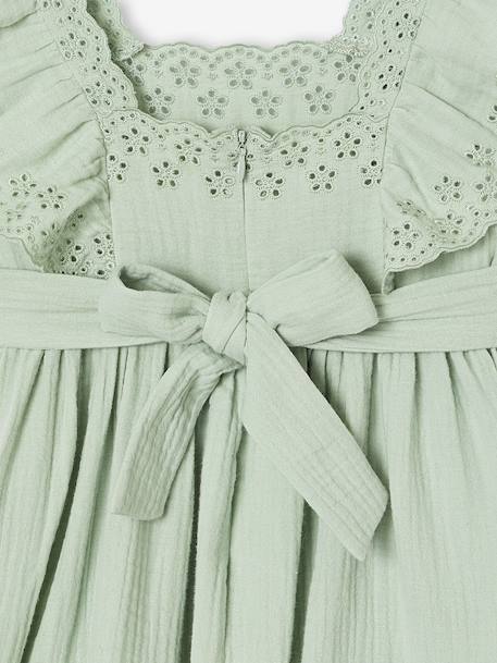 Robe de cérémonie en gaze de coton fille manches en broderie anglaise rose pâle+vert sauge 10 - vertbaudet enfant 