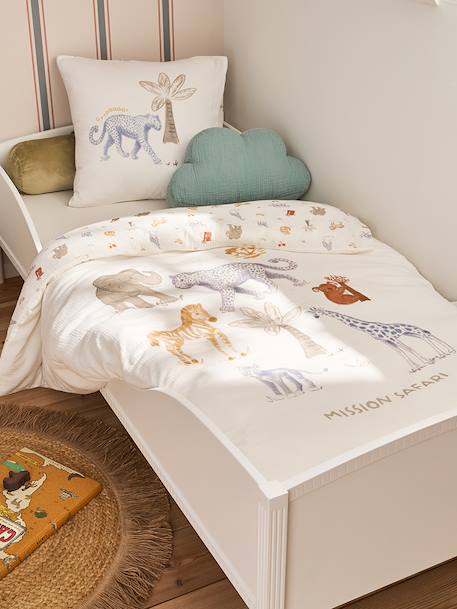 Parure housse de couette et taie d'oreiller MISSION SAFARI en gaze de coton, avec coton recyclé écru 2 - vertbaudet enfant 