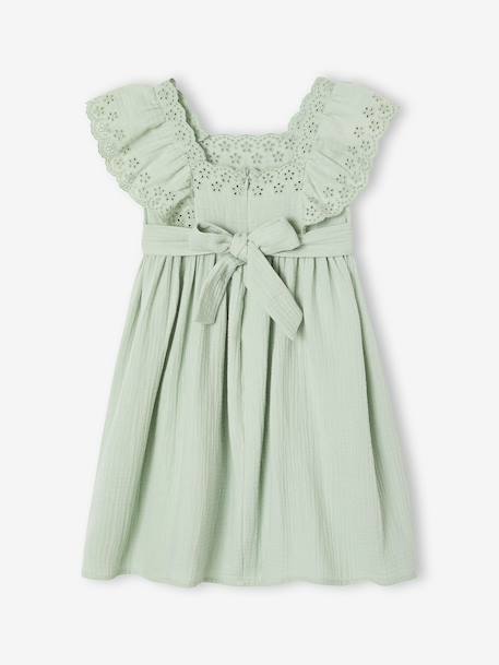Robe de cérémonie en gaze de coton fille manches en broderie anglaise rose pâle+vert sauge 9 - vertbaudet enfant 