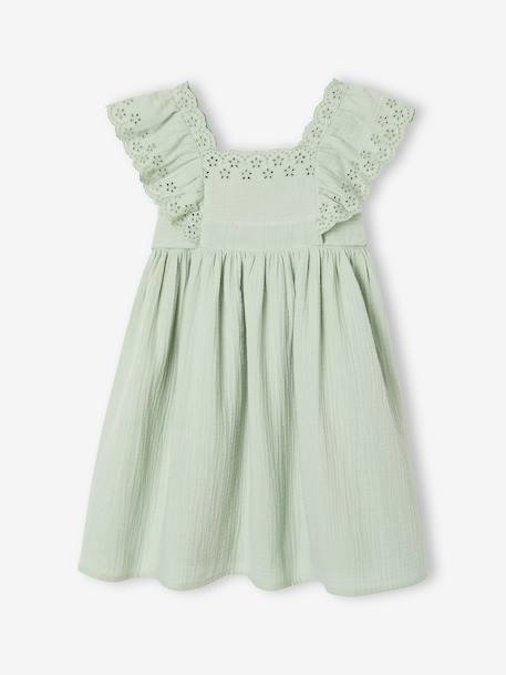 Robe de cérémonie en gaze de coton fille manches en broderie anglaise rose pâle+vert sauge 11 - vertbaudet enfant 