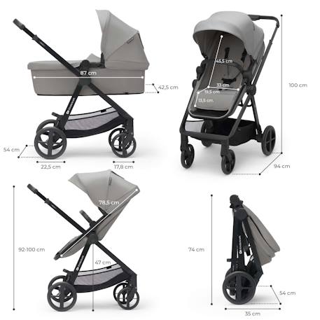Poussette NEWLY 3 en 1 avec Siège 2 en 1 Transformable, MINK PRO i-Size, Pliage Facile et Roues Increvables Beige+Gris+Noir 12 - vertbaudet enfant 