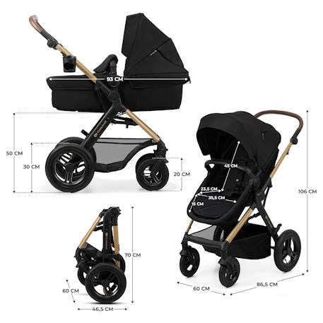 Poussette 4 en 1 Kinderkraft MOOV 2 AIR avec Siège 2 en 1 Transformable, Roues Gonflables et Travel System Beige+Gris+Noir 18 - vertbaudet enfant 