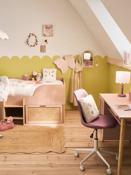 Lit enfant surélevé avec rangements cannage LIGNE POÉSIE rose nude 3 - vertbaudet enfant 