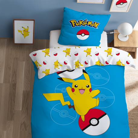 Parure de lit imprimée 100% coton, pokemon pokéball Bleu 1 - vertbaudet enfant 