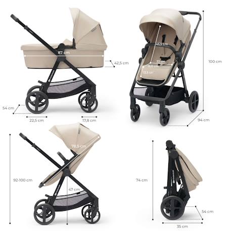 Poussette NEWLY 3 en 1 avec Siège 2 en 1 Transformable, MINK PRO i-Size, Pliage Facile et Roues Increvables Beige+Gris+Noir 6 - vertbaudet enfant 
