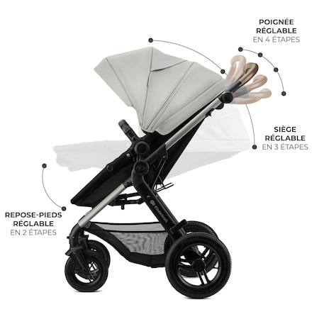 Poussette 3 en 1 Kinderkraft MOOV 2 XL avec Siège 2 en 1 Convertible, Nacelle XL, Roues Gonflables et MINK PRO i-Size Gris+Noir 5 - vertbaudet enfant 