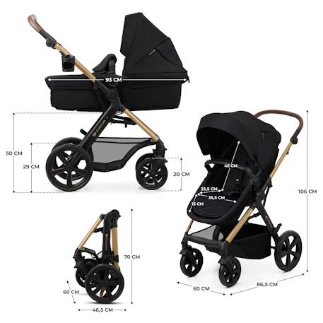 Poussette Kinderkraft MOOV 2 3 en 1 avec Siège 2 en 1 Transformable, MINK PRO i-Size, Travel System et Roues Increvables Beige+Gris+Noir 18 - vertbaudet enfant 