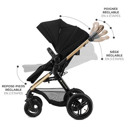 Poussette 3 en 1 Kinderkraft MOOV 2 XL avec Siège 2 en 1 Convertible, Nacelle XL, Roues Gonflables et MINK PRO i-Size Gris+Noir 11 - vertbaudet enfant 