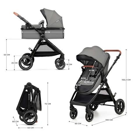 Poussette Kinderkraft ESME 3 en 1 avec nacelle convertible, siège auto i-Size, pliage compact et roues amorties Gris 6 - vertbaudet enfant 