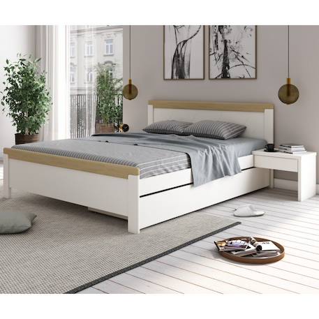 Lit avec chevets pin massif  andréas Blanc bois 1 - vertbaudet enfant 