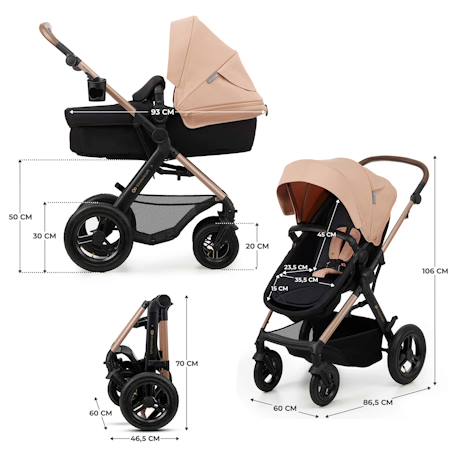 Poussette 3 en 1 Kinderkraft MOOV 2 AIR avec Siège 2 en 1 Transformable, Roues Gonflables et MINK PRO i-Size Inclus Beige+Gris+Gris anthracite+Noir 6 - vertbaudet enfant 