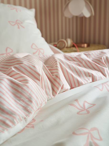 Parure housse de couette et taie d'oreiller NOEUDS avec coton recyclé rose imprimé 3 - vertbaudet enfant 