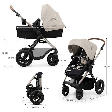 Poussette 3 en 1 Kinderkraft MOOV 2 AIR avec Siège 2 en 1 Transformable, Roues Gonflables et MINK PRO i-Size Inclus Beige+Gris+Gris anthracite+Noir 18 - vertbaudet enfant 